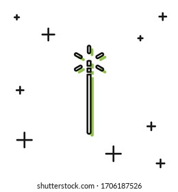 Black Magic wand icon isolated on white background. Star shape magic accessory. Magical power.  Vector Illustration