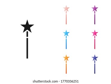 Black Magic wand icon isolated on white background. Star shape magic accessory. Magical power. Set icons colorful. Vector Illustration