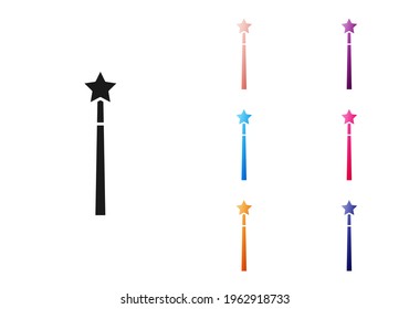 Black Magic wand icon isolated on white background. Star shape magic accessory. Magical power. Set icons colorful. Vector