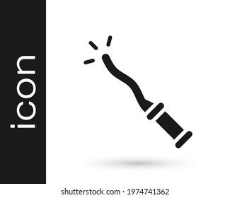 Black Magic wand icon isolated on white background. Star shape magic accessory. Magical power. Happy Halloween party.  Vector