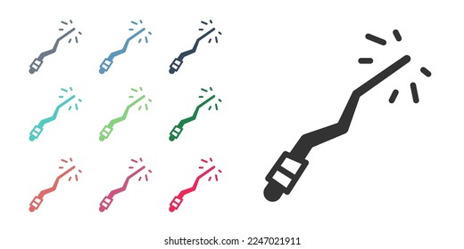 Black Magic wand icon isolated on white background. Star shape magic accessory. Magical power. Happy Halloween party. Set icons colorful. Vector