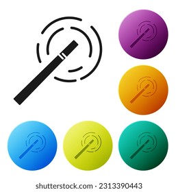 Black Magic wand icon isolated on white background. Star shape magic accessory. Magical power. Set icons in color circle buttons. Vector Illustration