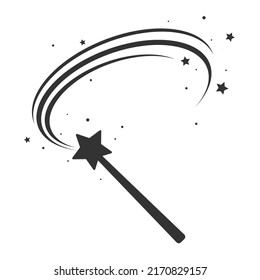 black magic wand icon, magic wand logo, fairy tale sign, wizard and focus symbol. Vector illustration isolated on white background