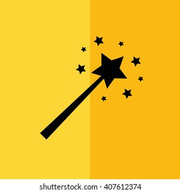 Black magic wand vector illustration. Yellow background