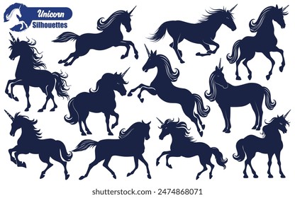 Black magical unicorn silhouette vector art
