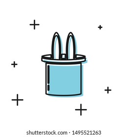Black Magician hat and rabbit ears icon isolated on white background. Magic trick. Mystery entertainment concept.  Vector Illustration