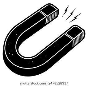 Black magnet with electric sparks isolated icon. Vector illustration