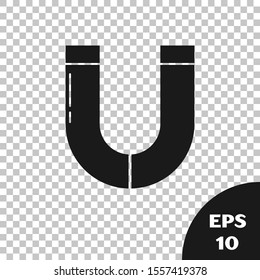 Black Magnet icon isolated on transparent background. Horseshoe magnet, magnetism, magnetize, attraction.  Vector Illustration