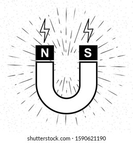 Black Magnet icon isolated on white background. Horseshoe magnet, magnetism, magnetize, attraction sign. Random dynamic shapes. Vector Illustration