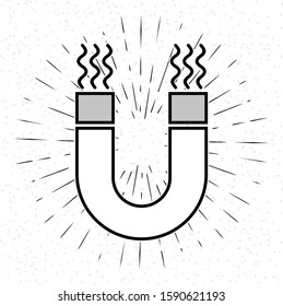 Icono del imán negro aislado en fondo blanco. Imán de herradura, magnetismo, magnetismo, signo de atracción. Formas dinámicas aleatorias. Ilustración vectorial