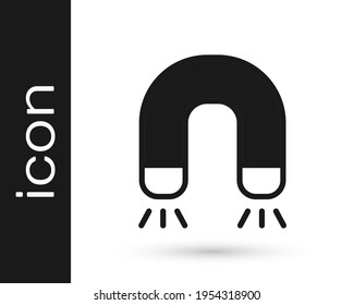 Black Magnet icon isolated on white background. Horseshoe magnet, magnetism, magnetize, attraction.  Vector