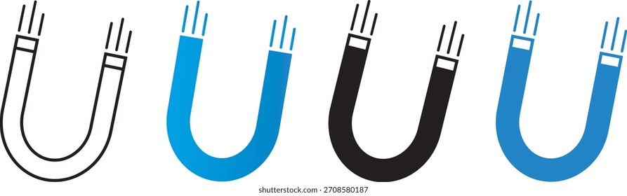 Conjunto de símbolos de Vector de icono de imán negro ilustración de colección de estilo múltiple
