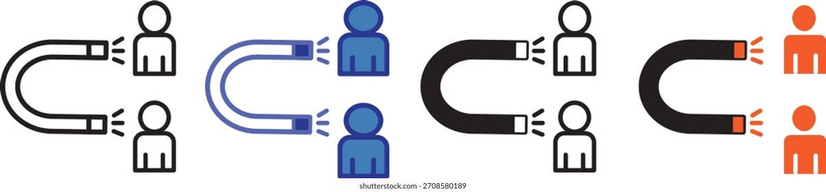 Conjunto de símbolos de Vector de icono de imán negro ilustración de colección de estilo múltiple
