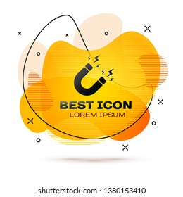 Black Magnet with lightning icon isolated on white background. Horseshoe magnet, magnetism, magnetize, attraction sign. Fluid color banner. Vector Illustration