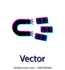 Black Magnet with money icon isolated on white background. Concept of attracting investments, money. Big business profit attraction and success. Vector Illustration