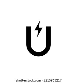 black magnetic U symbol. Attract physics symbol. U-shaped magnet. Vector illustration isolated on white background.