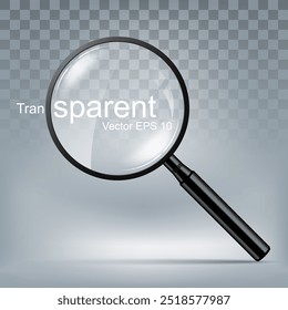 Black magnify glass transparent lens, vector illustration