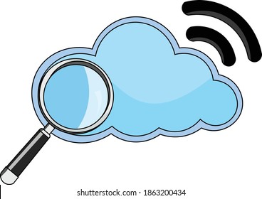 a black magnifying glass a blue Cloud and search