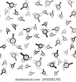 Black Magnifying glass and data analysis icon isolated seamless pattern on white background. Search sign.  Vector