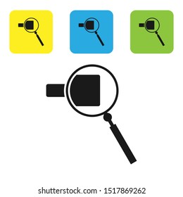 Black Magnifying glass icon isolated on white background. Search, focus, zoom, business symbol. Set icons colorful square buttons. Vector Illustration