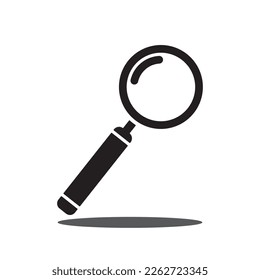 Black magnifying glass icon isolated on gray background. Search icon in flat style. Magnifying glass icon for search and zoom symbol, sign, ui and magnifier logo. Modern magnifying glass vector