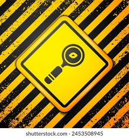 Black Magnifying glass icon isolated on yellow background. Search, focus, zoom, business symbol. Warning sign. Vector