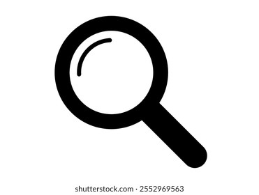 Black magnifying glass icon with reflection