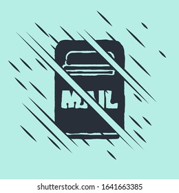 Black Mail box icon isolated on green background. Mailbox icon. Mail postbox on pole with flag. Glitch style. Vector Illustration