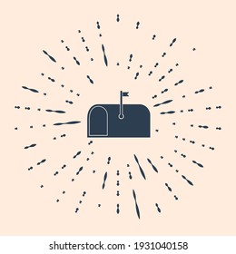 Black Mail box icon isolated on beige background. Mailbox icon. Mail postbox on pole with flag. Abstract circle random dots. Vector Illustration