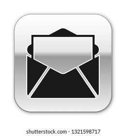 Black Mail and e-mail icon isolated on white background. Envelope symbol e-mail. Email message sign. Silver square button. Vector Illustration