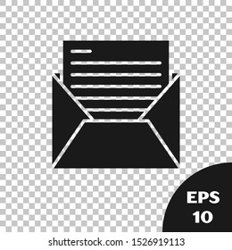 Black Mail and e-mail icon isolated on transparent background. Envelope symbol e-mail. Email message sign.  Vector Illustration