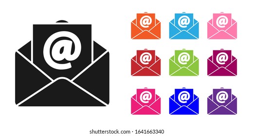 Black Mail and e-mail icon isolated on white background. Envelope symbol e-mail. Email message sign. Set icons colorful. Vector Illustration