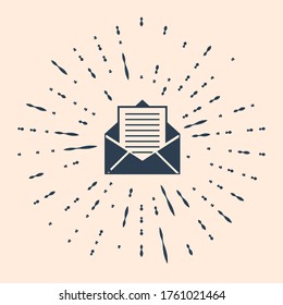 Icono de correo negro y correo electrónico aislado en fondo beige. Correo electrónico con símbolo de sobres. Señal de mensaje de correo electrónico. Resumen de puntos aleatorios de círculo. Ilustración vectorial