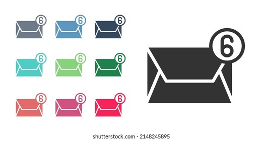 Icono de correo negro y correo electrónico aislado en fondo blanco. Correo electrónico con símbolo de sobres. Señal de mensaje de correo electrónico. Indique los iconos en colores. Vector
