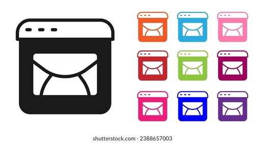 Schwarze Mail und E-Mail-Symbol einzeln auf weißem Hintergrund. E-Mail mit Symbolen umschließen. E-Mail-Nachrichtenzeichen. Stellen Sie die Symbole bunt ein. Vektorgrafik
