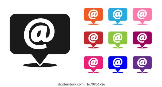 Black Mail and e-mail on speech bubble icon isolated on white background. Envelope symbol e-mail. Email message sign. Set icons colorful. Vector Illustration
