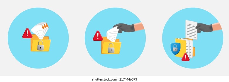 Black mail, email phishing, folder data breach concept. 3D cartoon vector design illustration