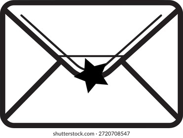 Icono de sobre de correo negro con estrella. Símbolo de email marketing. Vector de notificación de mensajes. Ilustración de carta postal.