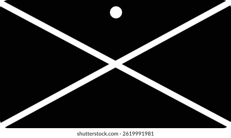 Black mail envelope icon with a white a circular detail. Clean and minimalist design representing mail, contact and communication in a modern style.