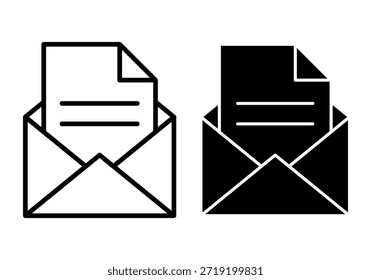 Iconos de archivo de notificación de correo negro para Actualizar de bandeja de entrada de alertas de mensajes, recordatorios de comunicación de documentos y necesidades de correspondencia digital.