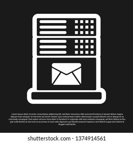 Black Mail server icon isolated on black background. Vector Illustration