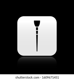 Black Makeup brush icon isolated on black background. Silver square button. Vector Illustration