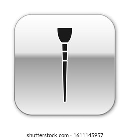 Black Makeup brush icon isolated on white background. Silver square button. Vector Illustration