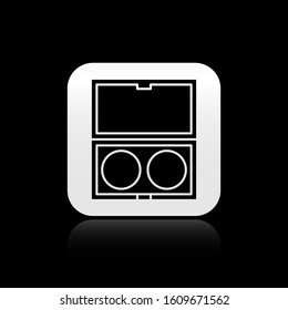 Black Makeup powder with mirror icon isolated on black background. Silver square button. Vector Illustration