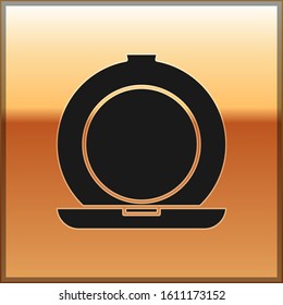 Black Makeup powder with mirror icon isolated on gold background.  Vector Illustration