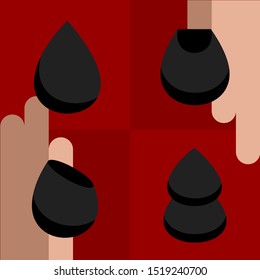 Black makeup sponge blender on red background