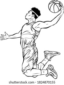 Black male basketball player jumping to shoot the ball