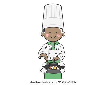 A Black Male Chef Cooking In A Frying Pan.