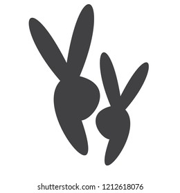 Black Male and Female Hares minimal flat vector design. Couple of bunnies in love symbolic vector illustration. Two bunnies flat icon. Editable cute element for valentines, weddings, invitation cards