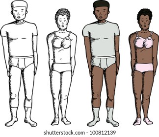 Black male and female in modern underwear clothes